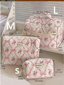 3pcs/1pc Quilted Bow & Rose Design Cosmetic Bag, Fashion Portable Makeup Pouch, Multi-Function Storage Bag, Large Capacity Cute Toiletry Bag, Travel Organizer, Mini Makeup Brush Bag, Printed Vanity Case, Assorted Styles, Fits Lipstick, Sanitary Pad, Coin, Keys, Cosmetics, Jewelry, Suitable For Home, Bedroom, Bathroom, Travel, Outdoor, Mom, Girl, Gift - Pink - View 10