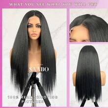 13x4 无胶蕾丝前假发 Yaki 直发 Bye Bye Knots 200 密度无胶真人混纺发,即戴即走,女士预漂白预拔毛,带婴儿发,22 英寸 - 自然色&黑色系 - 查看 9