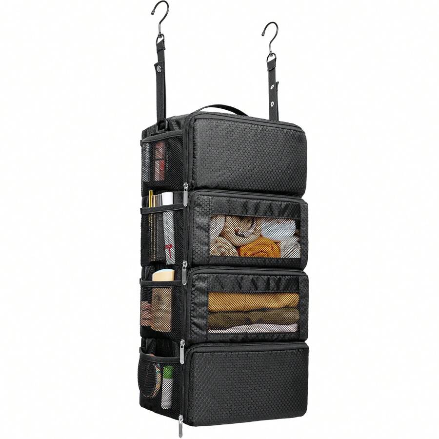 Vokelater Suitcase Organizer, Travel Luggage Organizer Hanging Shelves Packing Cube Closet/Collapsible Portable Travel Organizer For Carry-On, Small, Black