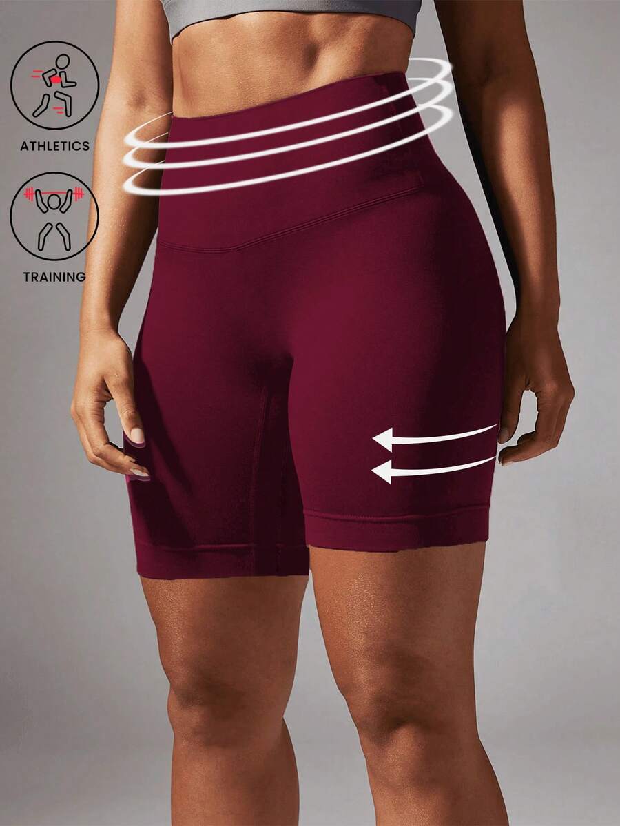Damen Oversize Shorts mit hoher Taille, einfarbig, Lässig Fitness - Bordeaux - Übersicht 1