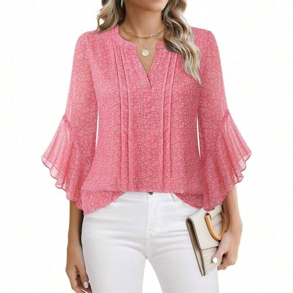 Timeson Women's 3/4 Sleeve Tops Dressy Casual Business Work Blouses Chiffon Office Shirts