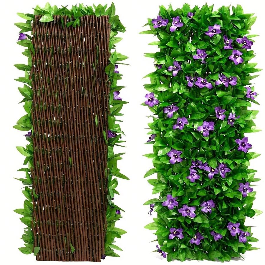 Outdoor Decor Essential! 6.56ft Expandable Artificial Ivy & Orchid Fence – Realistic Greenery With White Orchids, Durable Vinyl, Ideal For Garden Concealment, Wedding Backdrops & Patio Privacy, Transforms Spaces Instantly - Hoa lan tím - Xem 1