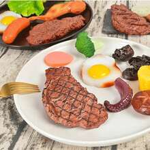 Simulación de PVC, modelo de comida de filete falso, accesorios de fotografía, accesorios de decoración de restaurante, comida bonita y realista, peso ligero XNFD - Filete frito en sartén - Ver 5