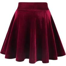 Girls Velvet Stretch Mini Flared Pleated Skater Skirt (4-12 Years) - Màu Đỏ Sâu - Xem 2