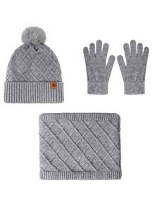 مجموعة قبعة وشاح وقفازات محبوكة مزدوجة الطبقة مبطنة بالحرارة للنساء، للاستخدام الخارجي والدراجات، قبعة محبوكة لتدفئة الرأس في فصل الشتاء، 3 قطع/مجموعة