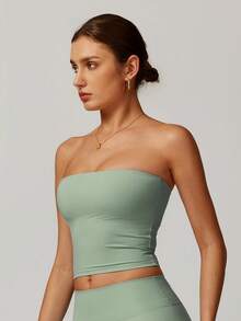 Women's Cup Vest, Breathable Sports Yoga Suit, Sports Vest, Comfortable Vest For Home Commuting - 0.霧綠 - 查看 4