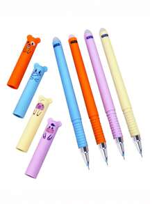 1/10 pezzi di penne cancellabili con motivi animali carini, di dimensioni medie, ricaricabili, lavabili, inchiostro blu/nero 0,5 mm, in plastica, per forniture per ufficio e scuola, regali per insegnanti, stile casual