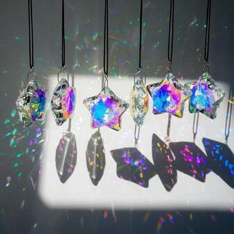 1/2/6pcs Ornate Five-Pointed Star Crystal Hanging Ornament - Sparkling Rainbow Light Catcher For Christmas, , Valentine's Day - Window & Car Decor, No Electricity Needed, Holiday Home Decor, Christmas Light Decorations, Festive Decor, Vibrant Colors, Premium Finish, Decorative Piece, Interior Decorators