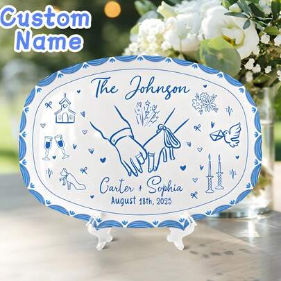 Wedding Anniversary Gift, Wedding Platter Plate, Wedding Gift For Bride Groom, Newlywed Gift, Engagement Gift, Bridal Shower Gift With Name