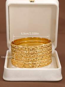 1/3/6 Pcs 24K Gold Plated Starry Sky Pattern Bracelet, 60mm/65mm/70mm Diameter Options, Suitable For Women's Daily Wear, No Packaging - Gold - View 5