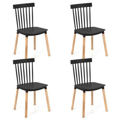  GOFLAME Set Of 4 Windsor Dining Chairs, Dining Chairs With Spindle Backs & Curved Seats, Heavy-Duty Solid Wood Legs & Anti-Slip Foot Pads, Armless Side Chairs For Kitchen, Dining Room, Living Room