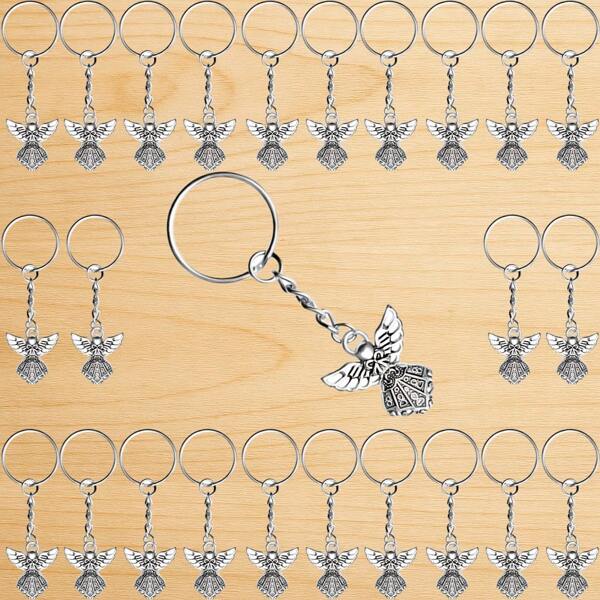 75pcs/25pcs Silver Guardian Angel Key Chain, Suitable For Phone, Car Keys, Party Favors, Gifts For Friends, Baby Christening Decorations, Bag Charms