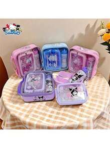 Sanrio Hello Kitty & Friends 三件套保温午餐套装，包括便当盒、手提袋和水壶，紫色，随机印花，适合上学、上班、露营和野餐。