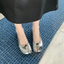 Sheepskin Version~ Genuine Leather Pig's Hoof Shoes Split Toe Shoes Women's Horse Hoof Flat Bottom Loafers Slip-On Shallow Mouth Ballet Flats Elegant Women's Shoes - 黑色 - 查看 5