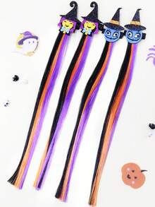 ¡Accesorio para el cabello de bruja de Halloween súper lindo! Peinado de bruja extravagante, mechones de cabello en degradado de colores vibrantes púrpura, naranja y negro, combinados con decoraciones de fantasmas, calabazas y otros adornos festivos. Ya sea para una fiesta escolar o para ir a pedir dulces, úsalo para convertirte instantáneamente en una adorable brujita.