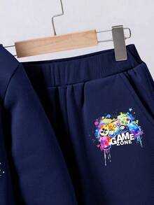 Tween Boy Video Game Graphic Print Hoodie And Sweatpants Set - Royal Blue - View 4