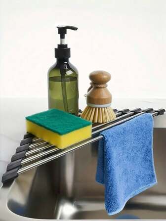 Triangle Roll-Up Dish Drying Rack For Sink Corner SmallFoldable Stainless Steel Over The Sink Multipurpose KitchenDrainer Caddy Organizer Storage