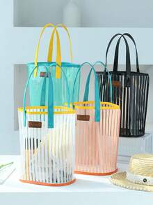 1个大号女士沙滩手提包，防水防沙，带拉链口袋，女士游泳包，彩色条纹装饰，适合存放洗漱用品、化妆品、收纳物品，也适合学校、大学、宿舍、邮轮旅行、沙滩必备品、沙滩巾收纳、沙滩配件、夏季度假必需品。 - 彩色 - 查看 8