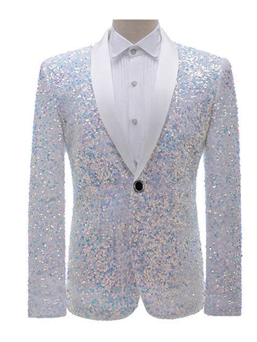 Men's Shiny Sequin Suit Jacket, Nightclub Stage Performance Formal Wear