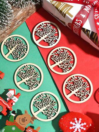 10 件木制 DIY 树形装饰吊坠、木制圆形装饰物、装饰吊坠、圣诞树装饰吊坠