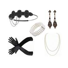 5 قطع مجموعة إكسسوارات غاتسبي من عام 1920 للنساء، شريط رأس فلابر، قلادة، قفازات، سوار، للاستخدام في مناسبات هالوين