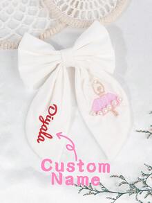 1pc Custom Name Ballet Girls Embroidered Hair Bow For Girls Elegant Pearls Bow Alligator Clip Cute Sweet Personalized Hair Clip White Customized Barrettes Princess Custom Text Hairpin Kids Hair Accessory