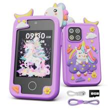 Juguetes para niñas, juguetes para niños, smartphone, dispositivos de aprendizaje con estuche de silicona con diseños de dibujos animados lindos - Compatible con música, historias, aprendizaje de palabras, cámara y talla grande de 20 aplicaciones integradas, pantalla táctil de 2.8 pulgadas, tarjeta de memoria de 8GB, ideal para niños de 3+ años, regalo perfecto para niños