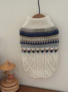 1pc Vintage Knitted Cable Pet Dog Sweater, Warm Autumn/Winter Outfit For Small Dogs & Cats