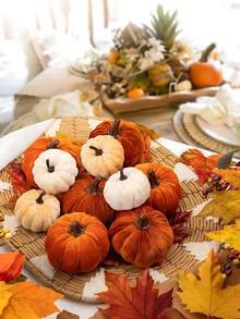 6pcs Faux Velvet Foam Fabric Pumpkins Decoration, Fall Pumpkins Decoration For Home, Assorted Velvet Pumpkins Fake Pumpkins, Artificial Fall Table Decor, Reusable Thanksgiving, Autumn Table Centerpiece, Velvet Craft Pumpkin For Fall Home Farmhouse Harvest Thanksgiving Decorative, Table Centerpiece, Halloween Decorations, Christmas Decoration, - Multicolor - View 7