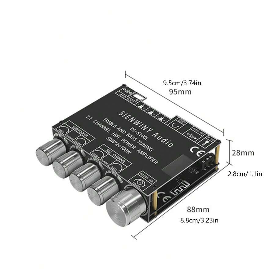 2.1CH HiFi Bluetooth5.0 Digital Power Amplifier Subwoofer Audio Amp Board Module - 黑色 - 查看 1