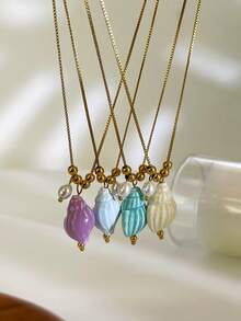 1pc Fashionable Stainless Steel Dopamine Ceramic Seashell Colorful Pendant 18k Waterproof Versatile Necklace For Women - Necklace - View 11