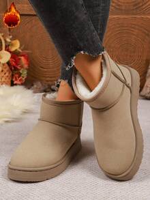 1 双女式纯色休闲保暖内衬户外雪地靴，冬季保暖，毛皮靴 - 卡其色 - 查看 3
