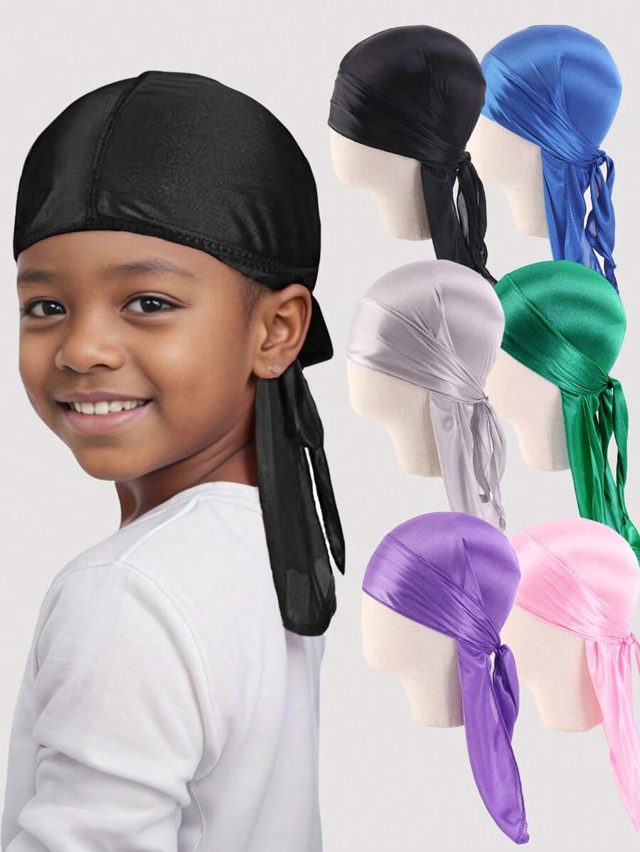 1pc Children's Durag, Silk Smooth & Breathable Fashionable Pirate Hat, Unisex Kids' Casual & Comfortable Headwrap - Durag Long-tailed Turban - View 1
