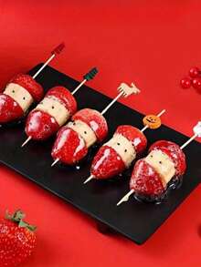 A Pack Of 100 (13cm/5.12 Inches) Showcasing Charming And Quirky Santa Claus Disposable Fruit Stick Decorations, Perfect For Use In Restaurants, Bars, Parties, Desserts, Cakes, Cocktails, And Fruit Displays. - Multicolor - View 8