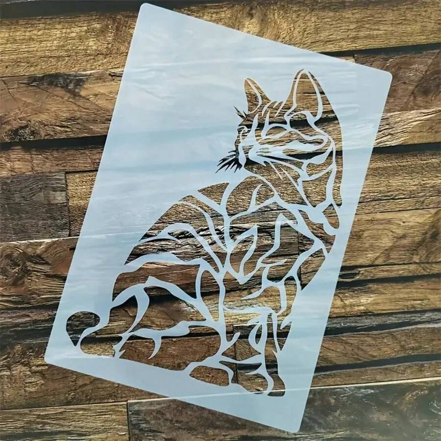 1pc A4 Size Cat Art Stencil - Washable, Reusable Plastic Stencil For Fabric Printing, Wall Painting, And Craft Making - Ideal For DIY Projects, Craft Stencil | Cat Silhouette | Washable Stencil,Back To School,School Supplies - Milky - View 1