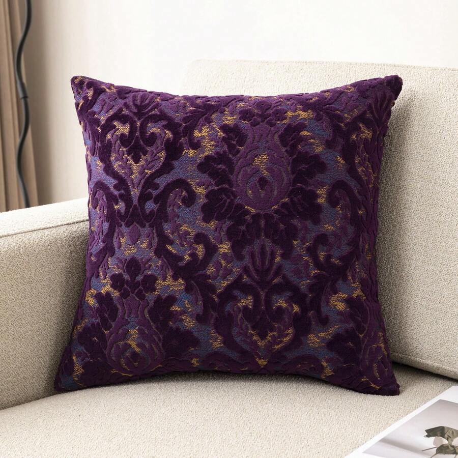 1pc 17.72 X 17.72 Inch Pillowcase Light Luxury Sofa Cushion Cut Velvet Fabric Pillowcase No Pillow Core Living Room Nordic Modern Minimalist Model Room Villa B & B Bedside Pillow - 紫色 - 查看 1