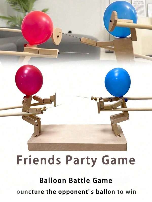Jeu de bataille de poupées en bois à 2 joueurs avec éclatement de ballons, jouet interactif de fête de poupées en bois fait main