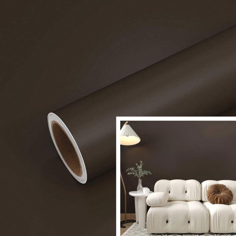 1 Roll Brown Matte Wallpaper Solid Color Self-Adhesive Peel-Off Contact Paper Bedroom Living Room TV Background Wall Home Decorative Wall Sticker Kitchen Countertop Cabinet Drawer Furniture Renovation Covering Film DIY Easy To Install Removable Wallpaper15.7inX393.7/196.8/118.1/39.3in Wall Paper Wall Stickers Room Decor Wall Decor Living Room Decor