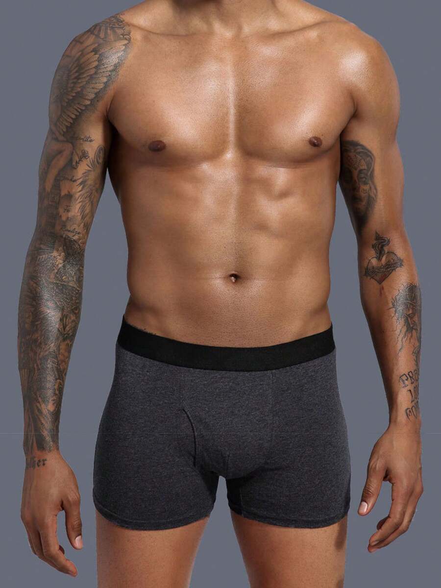 Men's Underwear With Support Pouch Breathable Boxer Brief Cotton Soft Moisture-Wicking Breathable Panties With Comfort Flex Waistband - 深灰色 - 查看 1