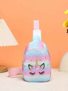 1 pieza Mini bolso de pecho/bandolera/monedero lindo de cierre con cremallera de nailon con diseños de unicornio/sirena/dinosaurio/espacio, adecuado para uso diario - Bolso de pecho con estampado de dibujos animados - Ver 26