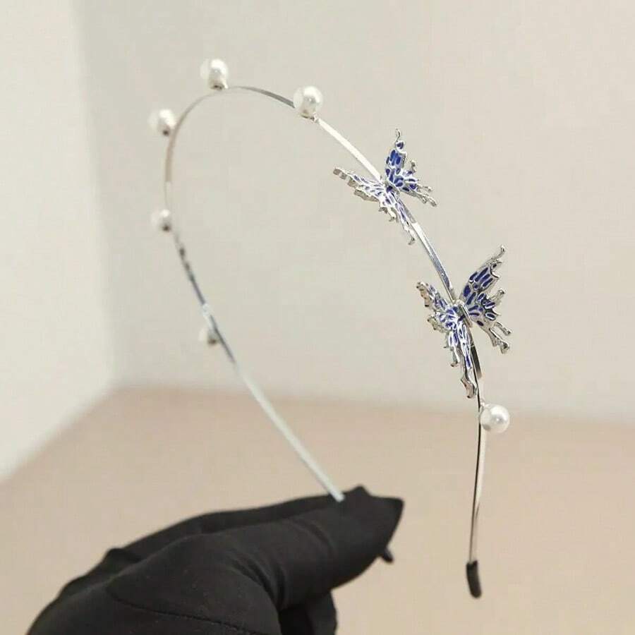 Butterfly Metal Thin Edge Headband Super Fairy Light Luxury High-End Headband Fairy Exquisite Headdress Hair Accessories - 蝴蝶 - 查看 1