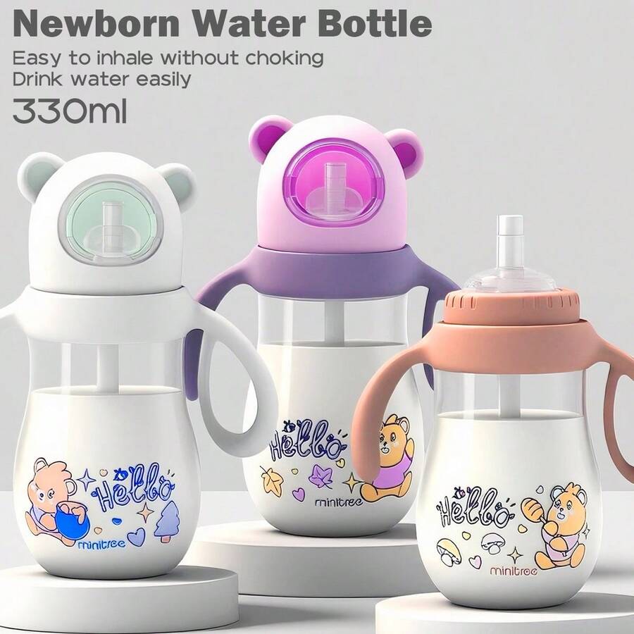 1个330ml超可爱太空熊造型大容量吸管杯奶瓶，PPSU防摔奶瓶杯不含BPA，泰迪熊手柄可悬挂，设计可爱实用，宽口径吸管杯，易拆卸，干净卫生