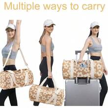 BLUBOON Bolsa de lona para niñas y niños, bonita bolsa de gimnasio con compartimento para zapatos y separación para objetos húmedos, impermeable, para deportes durante la noche - Beige Floral Grande 157 - Ver 1