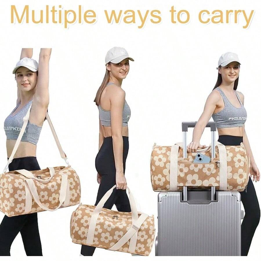 BLUBOON Bolsa de lona para niñas y niños, bonita bolsa de gimnasio con compartimento para zapatos y separación para objetos húmedos, impermeable, para deportes durante la noche - Beige Floral Grande 157 - Ver 1