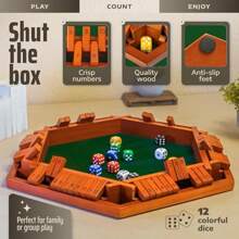 Queensell Shut The Box Game 12 Numbers For 16 Players 16inch Wooden Board Shut The Box Game 12 Numbers For Adults And Ideal For Games Night