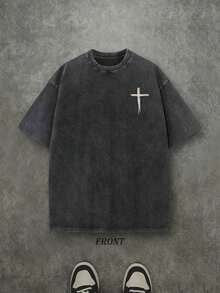 Retro Washed T-Shirt Double Sided Printed (230 Pure Cotton T-Shirt) 'JESUS THE ULTIMATE DEADLIFTER'  Letter Print, Christian Gift, Men's T-Shirt, Men's Casual, Comfortable, Fashionable T-Shirt, Street Style Cotton - màu đen - Xem 3