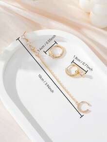 Set de 3 piezas de pendientes de clip con cadena y circonita cúbica, joyería formal para mujer para fiestas (cantidad para una oreja)