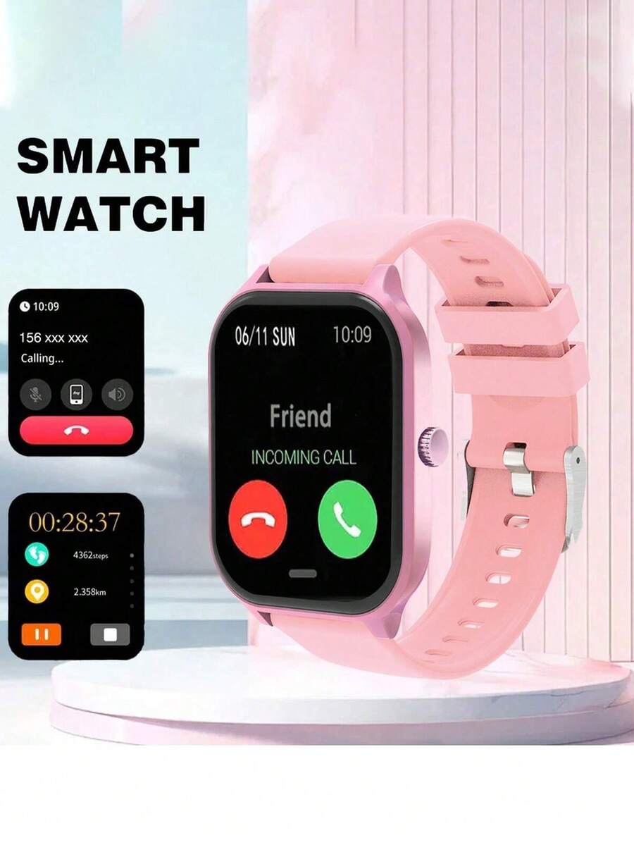 1pc Smart Watch With HD Screen, LED High-Definition Curved Color Display, Multi-Language Touch Control Music Player, Calling & Notification Functions, 180mAh Large Capacity Battery - Pink - View 1