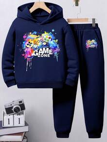 Tween Boy Video Game Graphic Print Hoodie And Sweatpants Set - Royal Blue - View 1