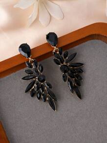 1pair Luxury Sparkly Wing Shaped Drop Earrings For Women, Elegant Hollowed Leaf Design, Suitable For Party